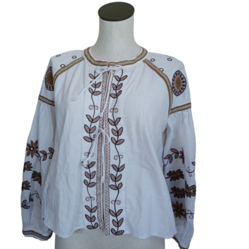Anthropologie RD & Koko Embroidered Jacket Cream Brown Small - Picture 7 of 7